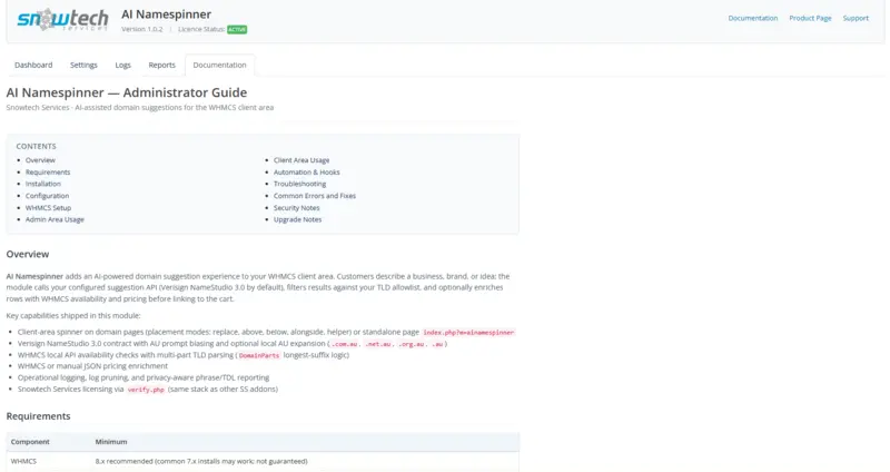 Documentation — administrator guide and module overview