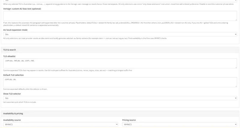 Settings 2 — AU expansion, TLD allowlist and defaults