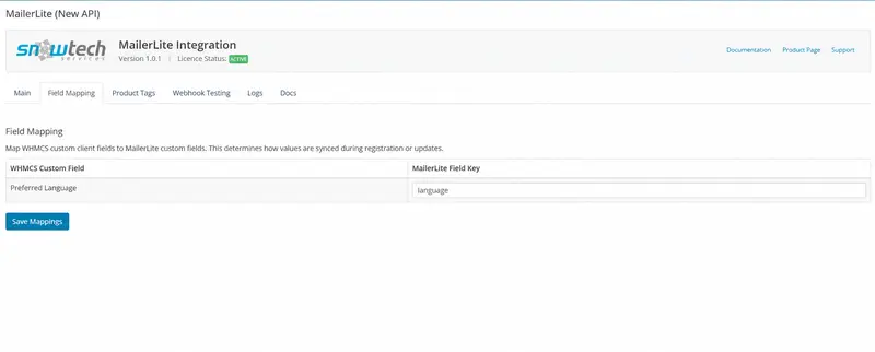 Custom field mapping — demonstration language field