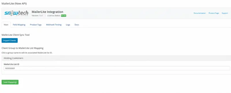 Client group mapping — fictional Hosting Customers group