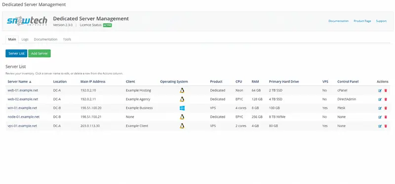 Server inventory — fictional demonstration records