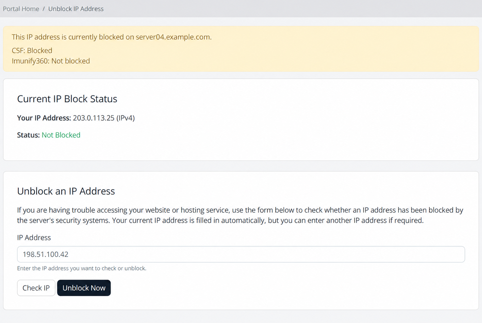 Client area — blocked target IP